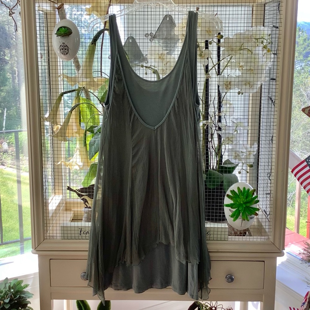 Green Sexy Tank Dress Layered w/ Sheer Gauze Tank L
